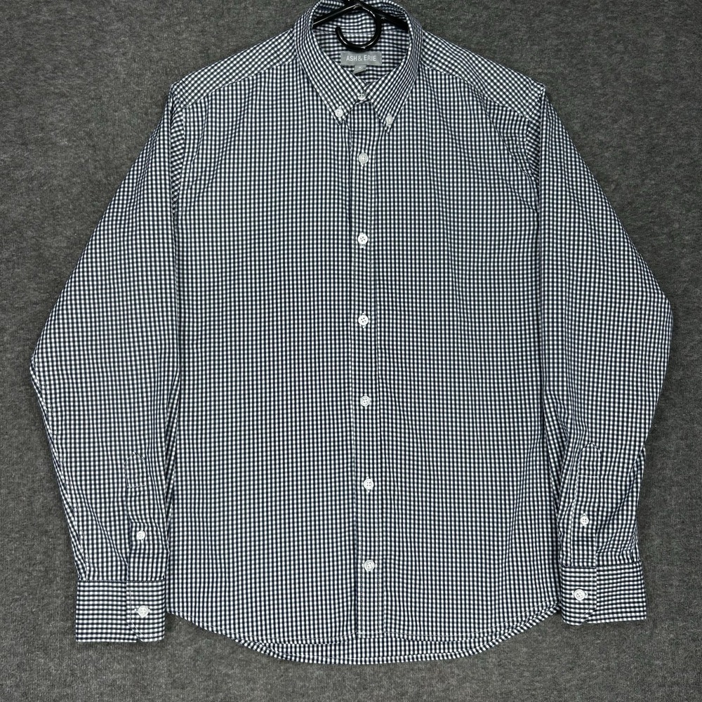 Ash & Erie Shirt Mens M Slim Blue Gingham Long Sleeve Button Down